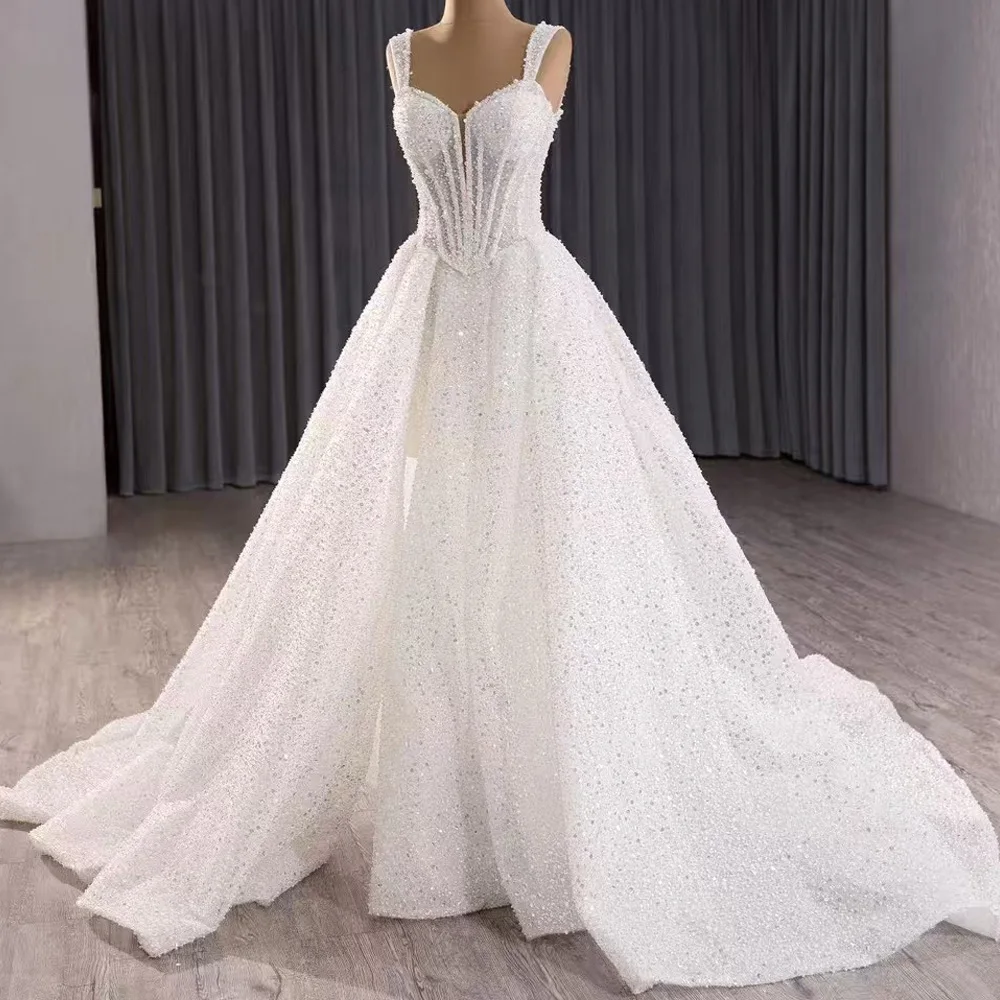 

Сексуальное свадебное платье без рукавов в форме сердца со шнуровкой сзади, жемчугом и блестками, настраиваемое свадебное платье