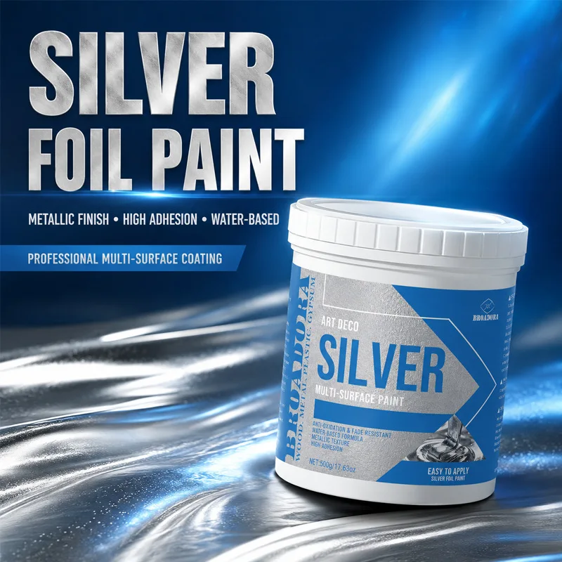 Water Based Glitter Silver Leaf Paint Metallic Anti‑Rust Art Coating for Furniture Gypsum Line Buddha Statue Silver Gilding