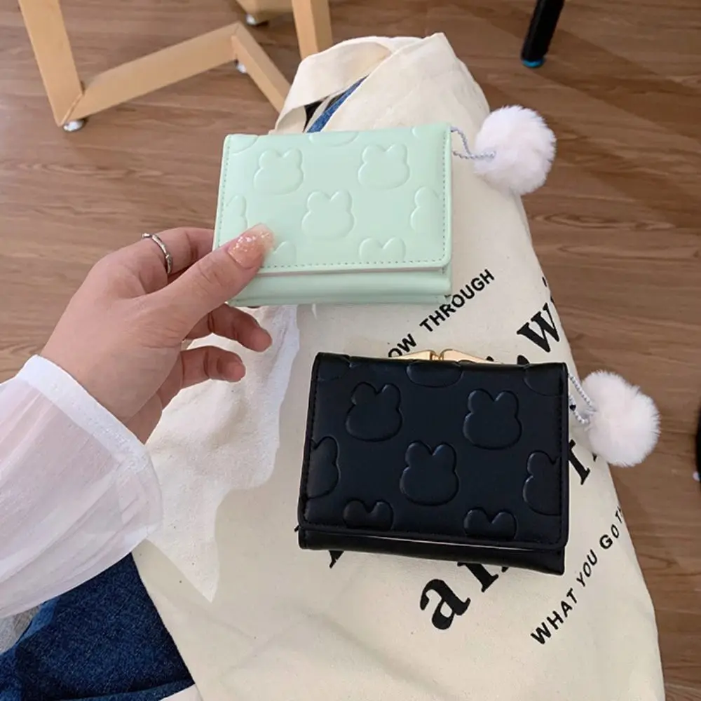 Carteiras curtas com padrão de coelho fofo cor sólida porta-moedas com vários slots porta-cartões de grande capacidade para mulheres