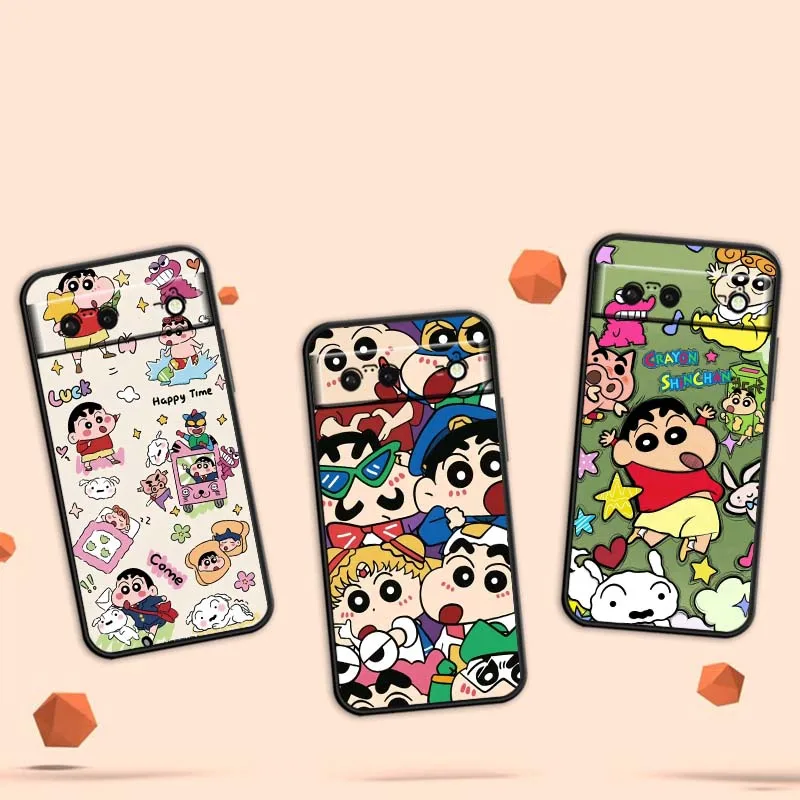 

Art Cute C-Crayon Shin-chans Phone Case For Google Pixel 9a 9 8A 8 7 7A 6 6A Pro XL 2024 5G Black Soft TPU Silicone Cover