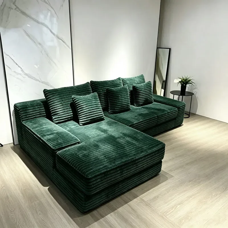 &Dark Green L-shaped Sectional Sofa Lounge Chaise Vacuum Compressed Sofa Corner Living Room Combination Canape Home Furniture