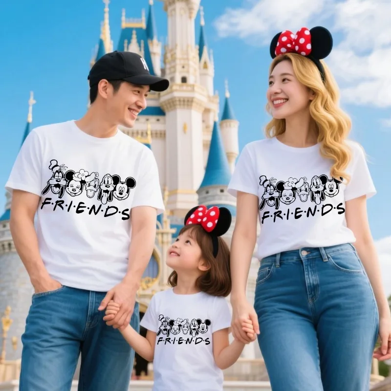 

Disney Friends Characters "FRIENDS" Printed T-Shirt for Family Cotton Short Sleeve Matching Clothing Casual Top Party Outfit