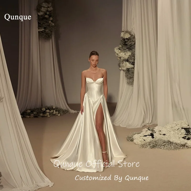 

Qunque A Line High Side Slit Wedding Dress Modern Sweetheart Evening Dress Floor Length 2026 Vestido De Novia Boda Customized
