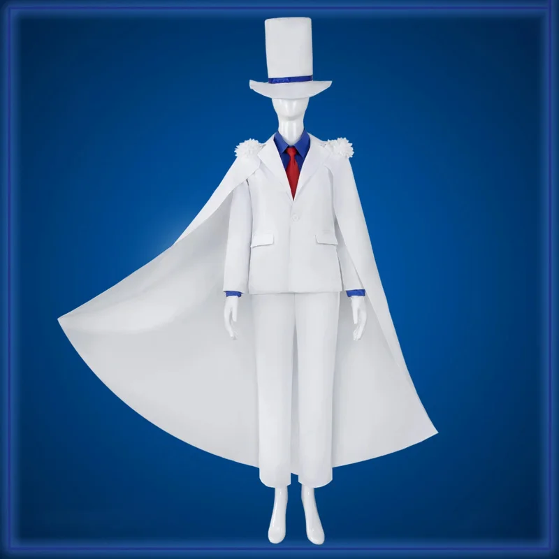 Adult Kids Conan Kid the Phantom Thief Anime Cosplay Costume Hat Glasses Kaitou Kiddo White Prince Uniform Suit Halloween Party