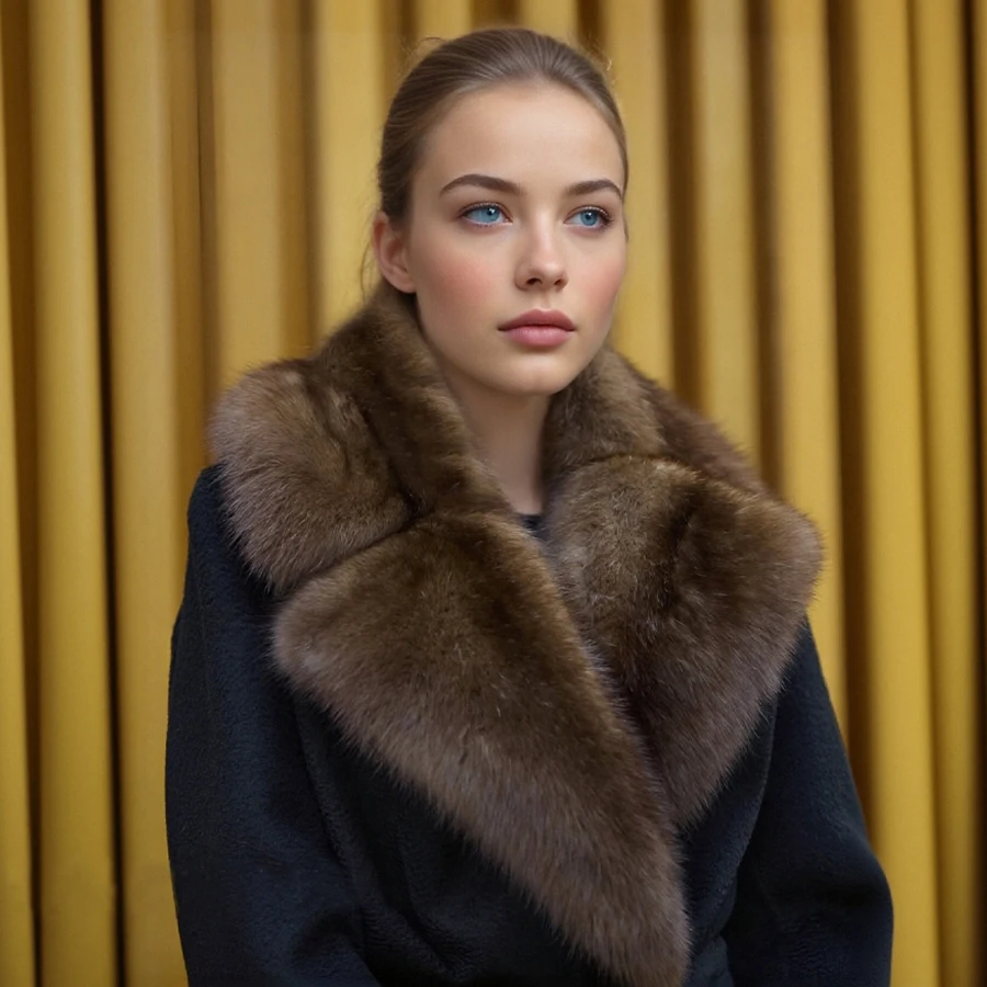 معطف قصير من صوف الكشمير الأسود مع ياقة فرو الثعلب سترة شتوية نسائية معطف فرو الثعلب الطبيعي سترة مزيج الصوف الأكثر مبيعًا