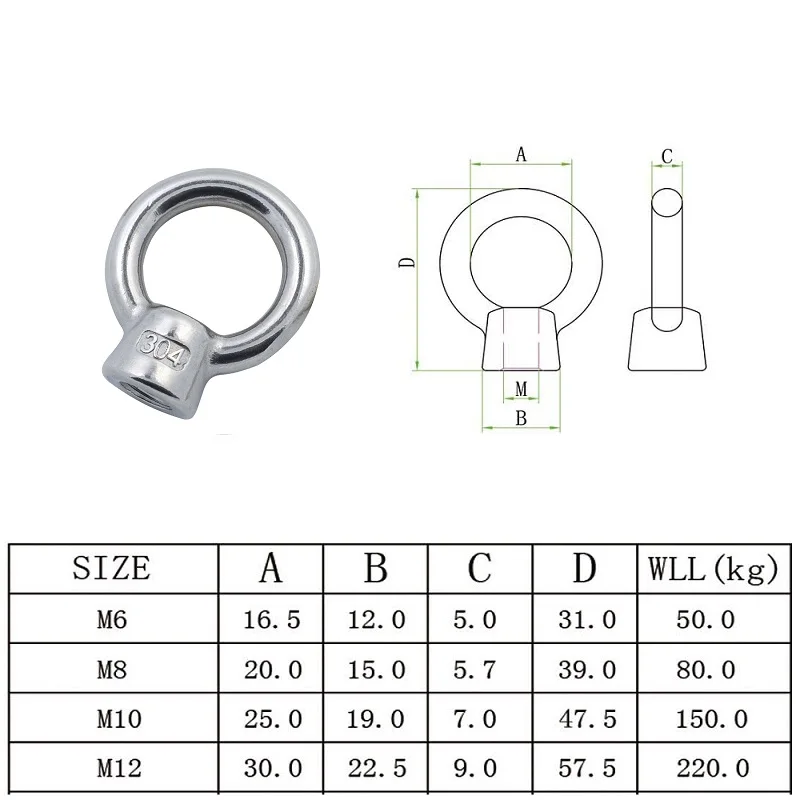 5PCS JIS1169 Lifting Eye Nut Ring Loop Hole Thread Nuts 304 Stainless Steel For Marine Hardware