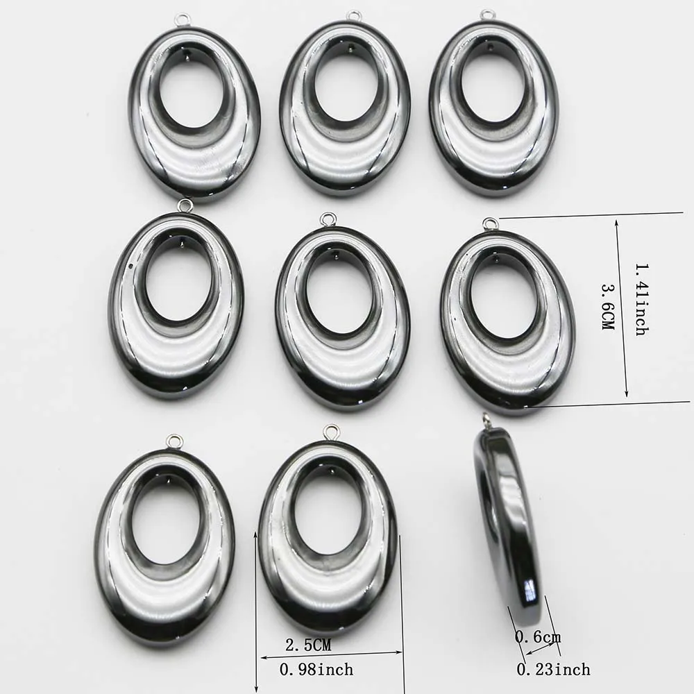 Natural Hematite Black Gall Stone Long Oval Earrings Pendant Necklace Charm Fashion DIY Jewelry Accessories Gift Wholesale 24Pcs