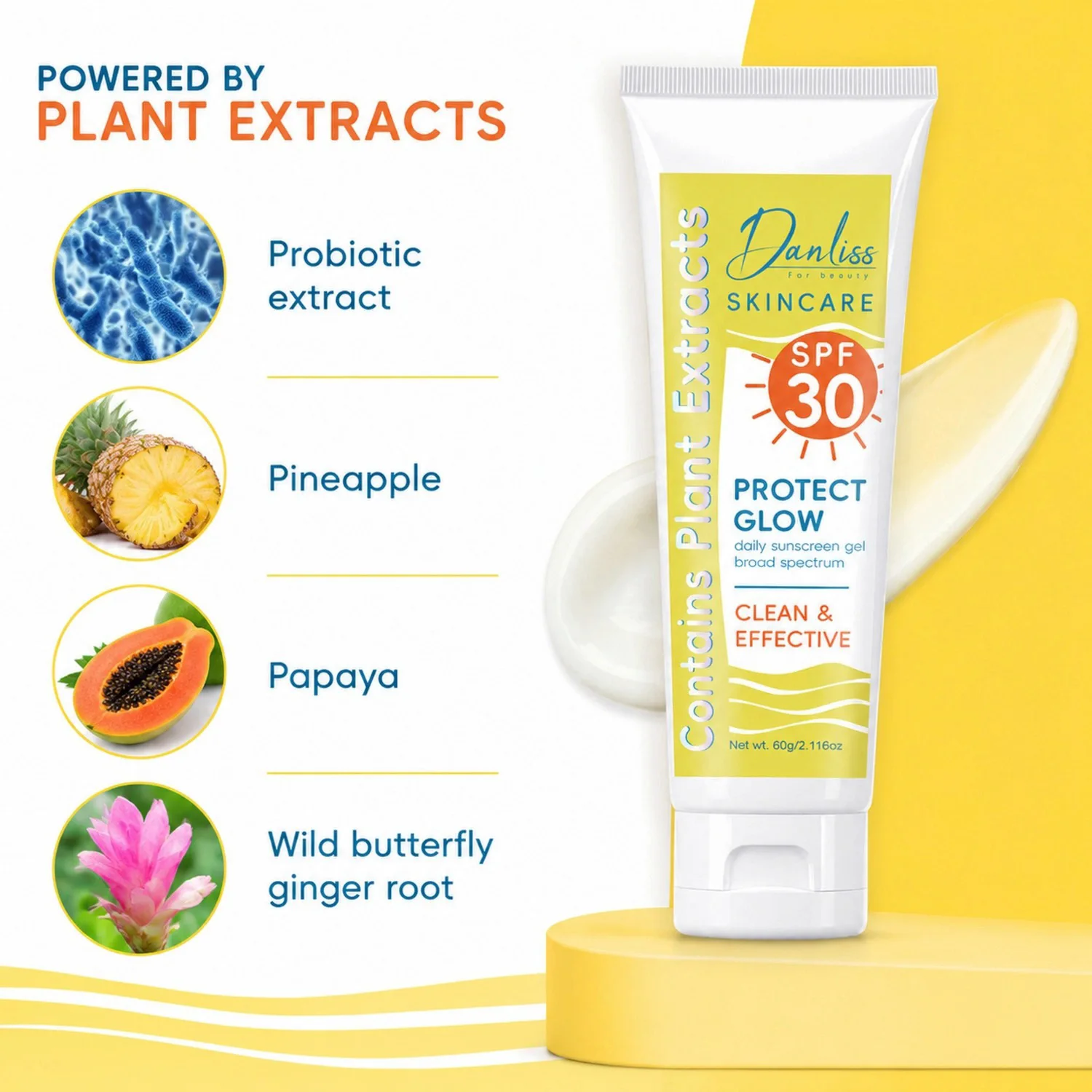 SPF 30 Daily Sunscreen Gel – Broad Spectrum, Lightweight & Non-Greasy with Plant Extracts for Protect Glow.