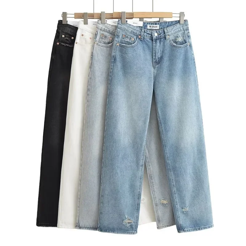 Imagem -02 - Traf zr Jeans para as Mulheres Y2k Streetwear Baggy Novidades High Cintura Feminina Larga Rasgado Namorado Calça Jeans para Mulheres de Verão