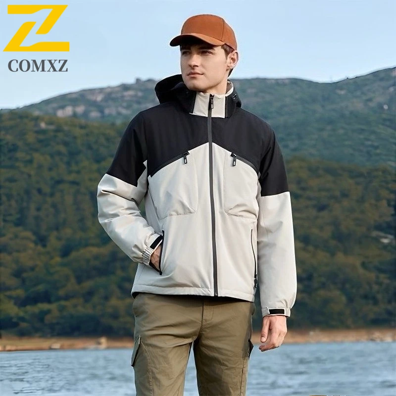 

Мужское водонепроницаемое пальто, повседневная куртка для альпинизма, кемпинга, съемная шапка, свободная дышащая мужская одежда одного цвета