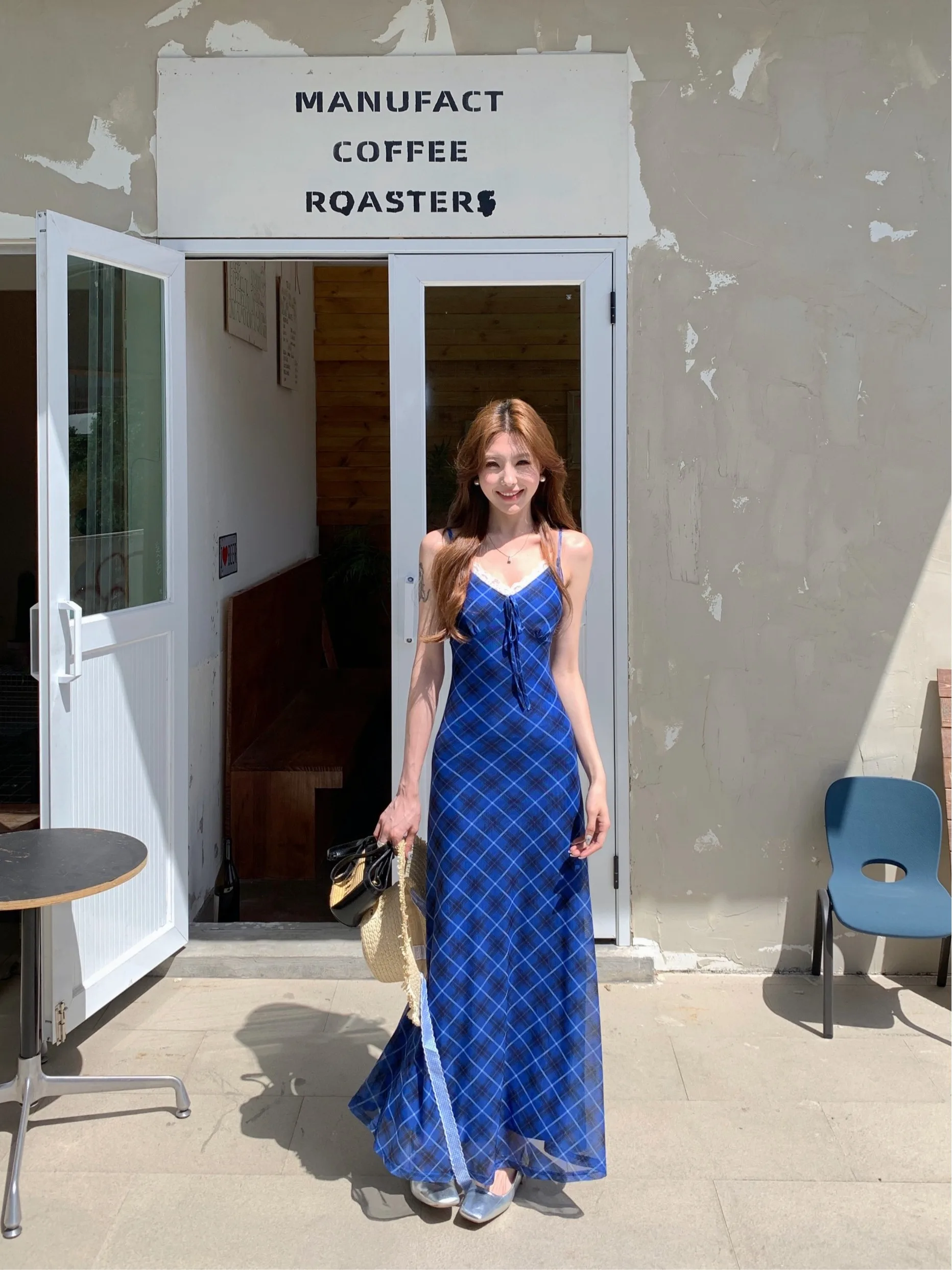 Retro Plaid Strapless Dress Women's Spring 2026 New Waist-Cinching Dress Sleeveless Long Dress Korean Style Commute