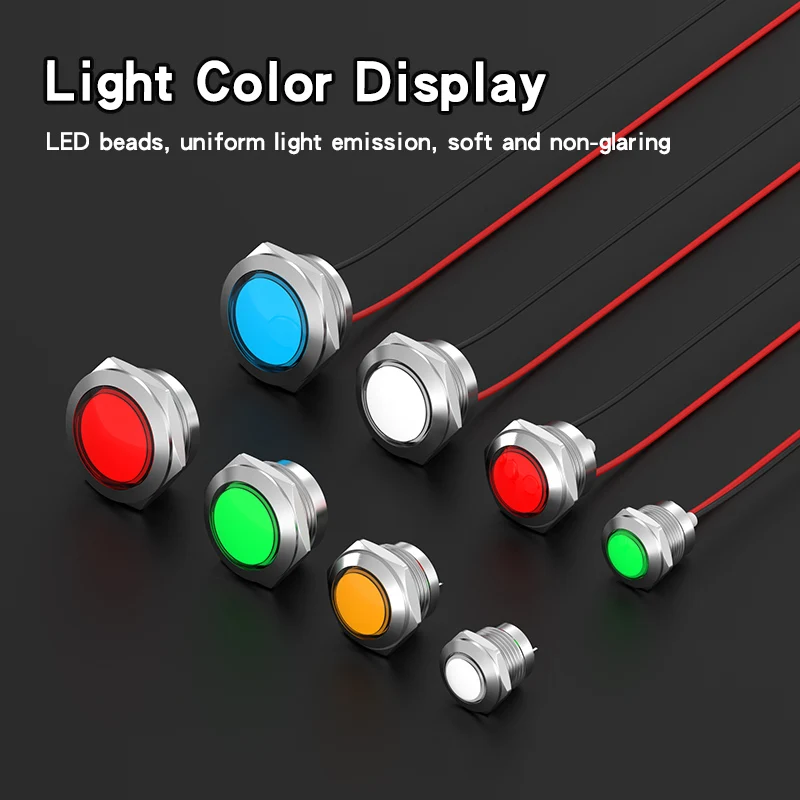 12/16/19/22mm Dome Head Metal LED Indicator Light Short Soft Light Dual Tri-color Signal Lamp With Wire Solder Pin 3V6V24V110V