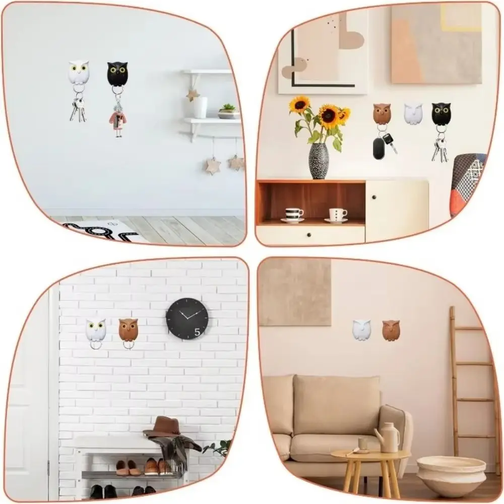 Wall Mounted Owl Key Hook Will Open Eyes Magnetic Keychain Organizer Hooks Self-adhesive Key Storage Holder Home Decoration