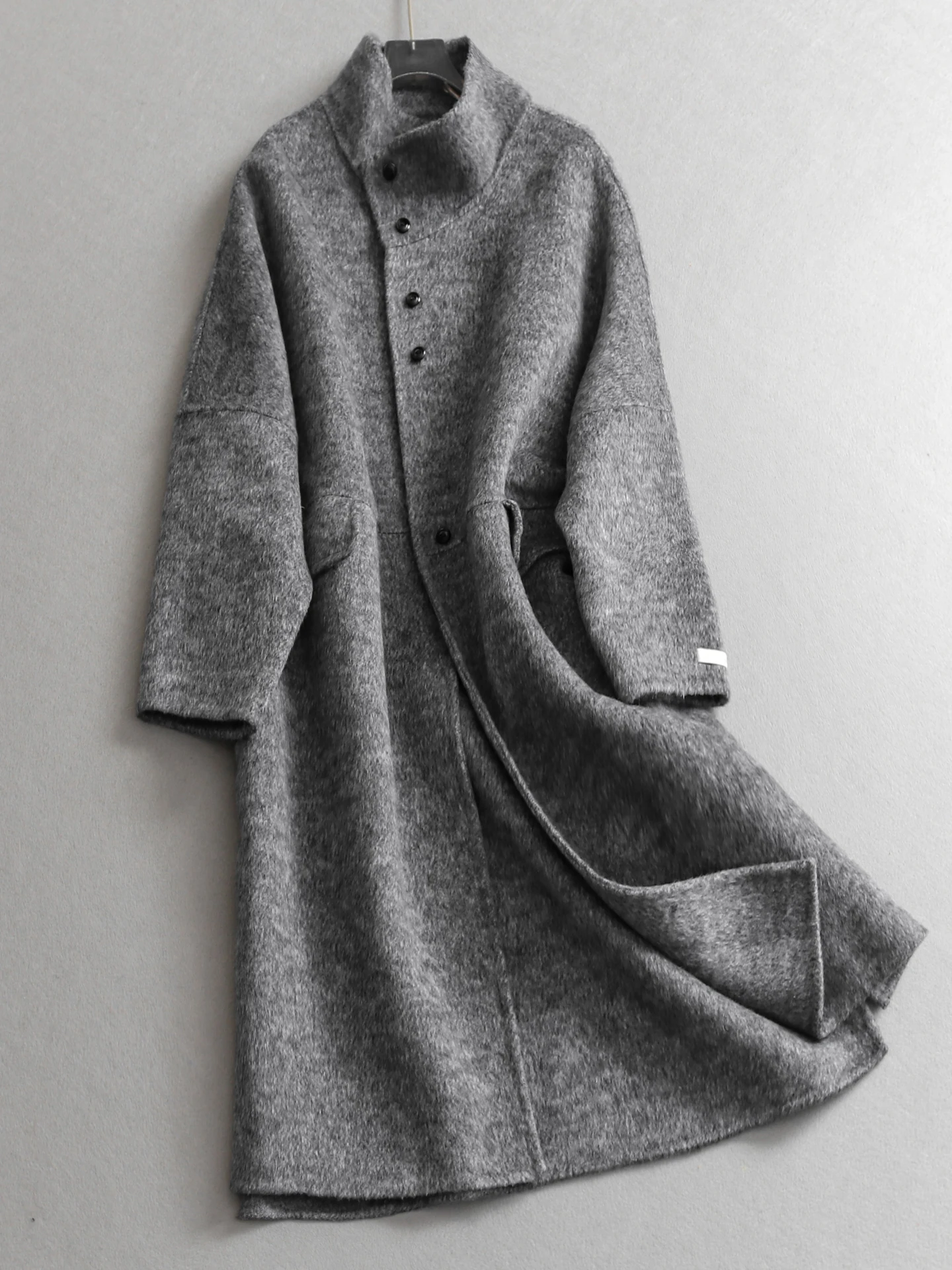 

Loose Long Woolen Coat Korean Style Commute Single Button Double-Sided Pure Color Stand Collar Women's Outerwear N730