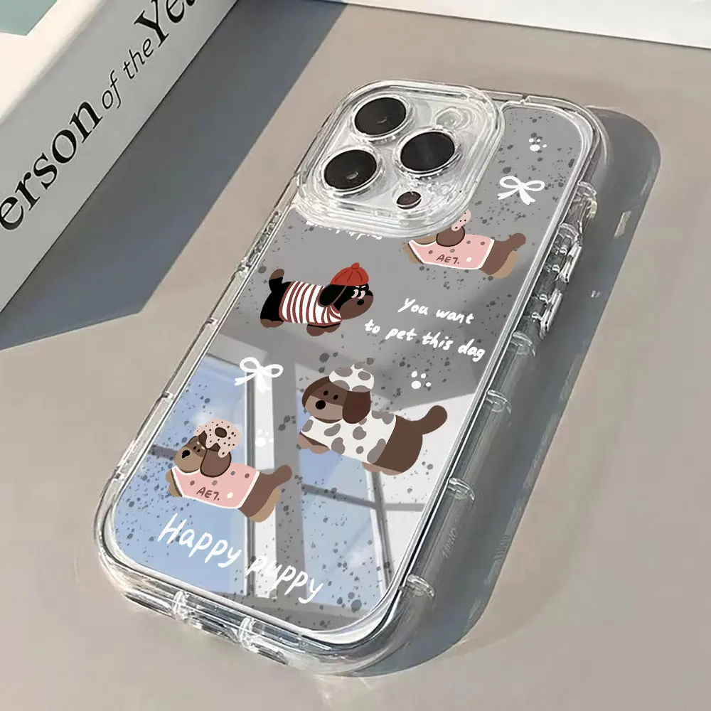 Funda de Teléfono con Espejo de Maquillaje para iPhone 17 16 15 14 Pro 13 12 11 Max X XS XR 7 8 15 14 Plus 17 16 Pro, Suave, Linda, con Diseño de Perro de Dibujos Animados