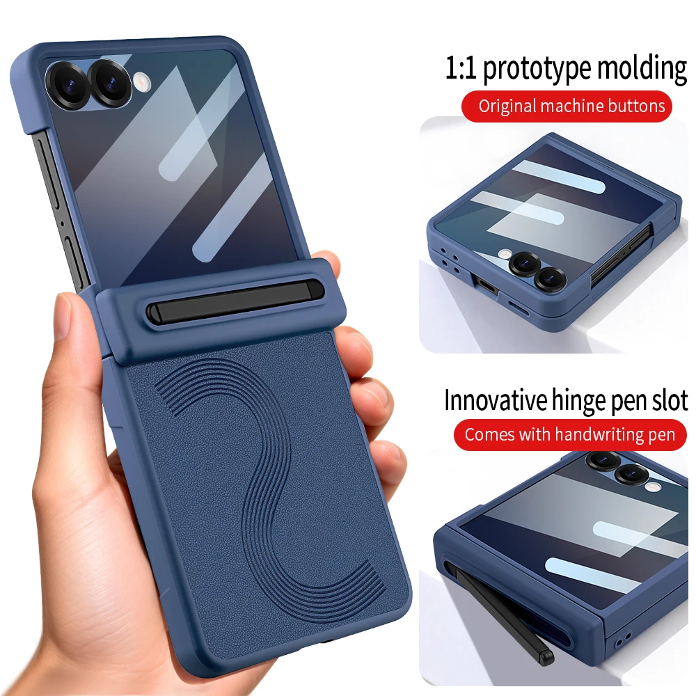 Magnetic Hinge Protection Full Cover PU Leather Case with Stylus And Anti-peeping Glass Film For Galaxy Z Flip 8 Flip 7 Flip 6