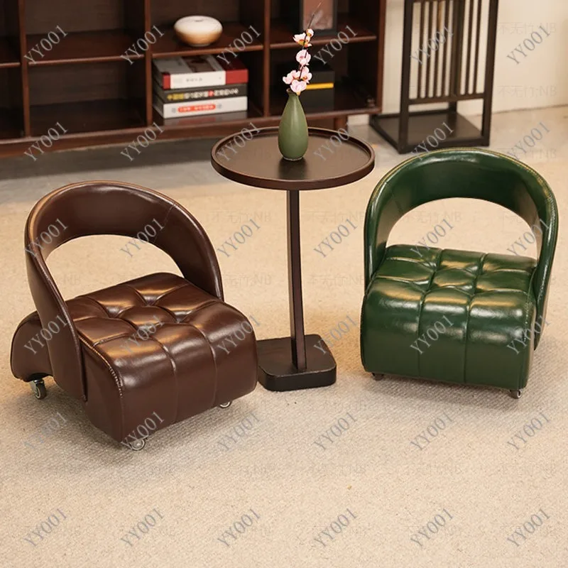 Household Wheeled Low Seat With Backrest 360° Swivel Pulley Kids Chair For Living Room Daily Use