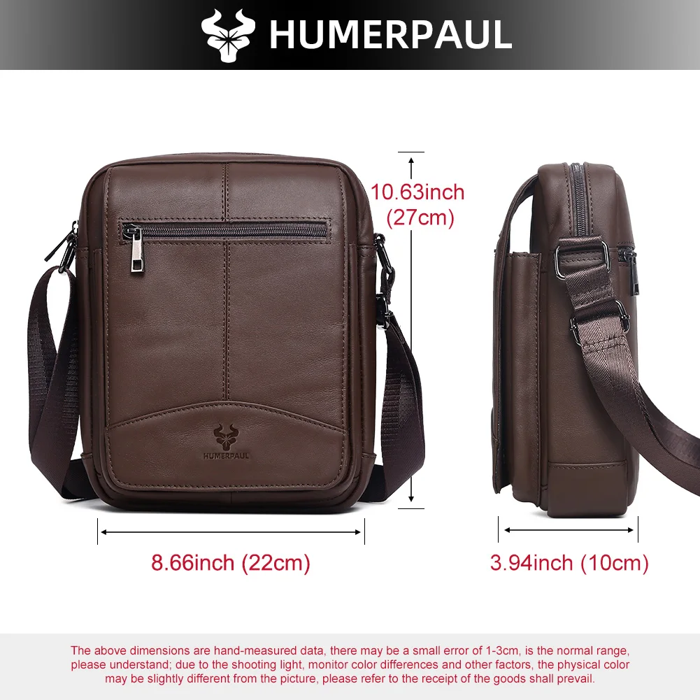 حقيبة كروس من الجلد الطبيعي للرجال من HUMERPAUL حقيبة كتف صغيرة عتيقة للاستخدام اليومي مع حزمة حبال قابلة للتعديل