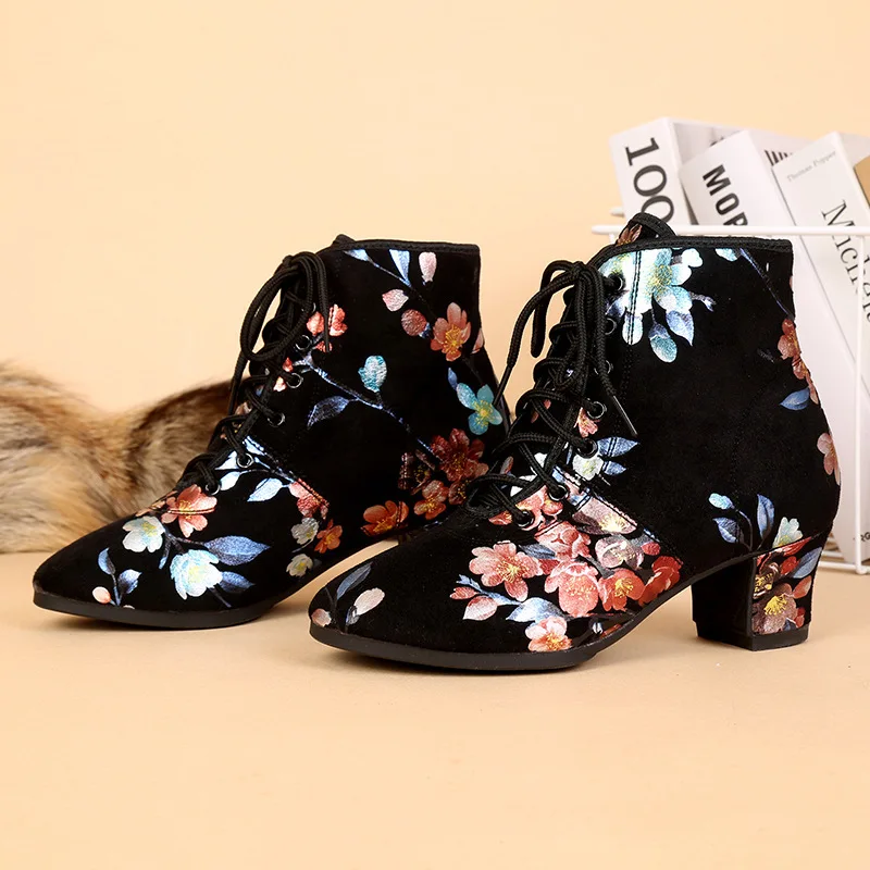 Flowers printing Dance Boots Women Jazz Shoes High Quality Soft High Heels Women's Ballroom Modern Shoe Ladies Dancing Boot