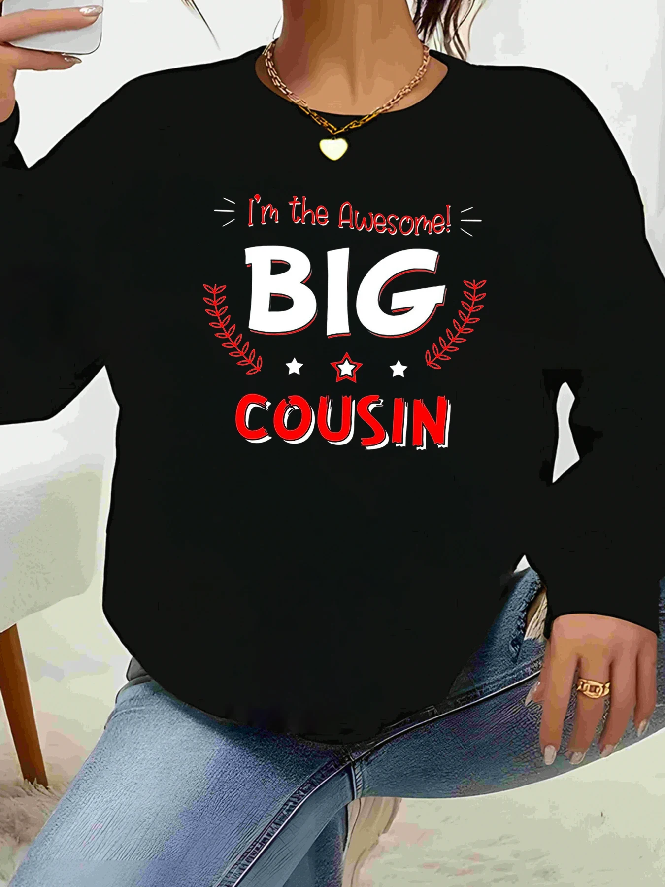 تي شيرت I'm the Awesome Big Cousin مطبوع بأكمام طويلة لحفلات Reunion العائلية للنساء