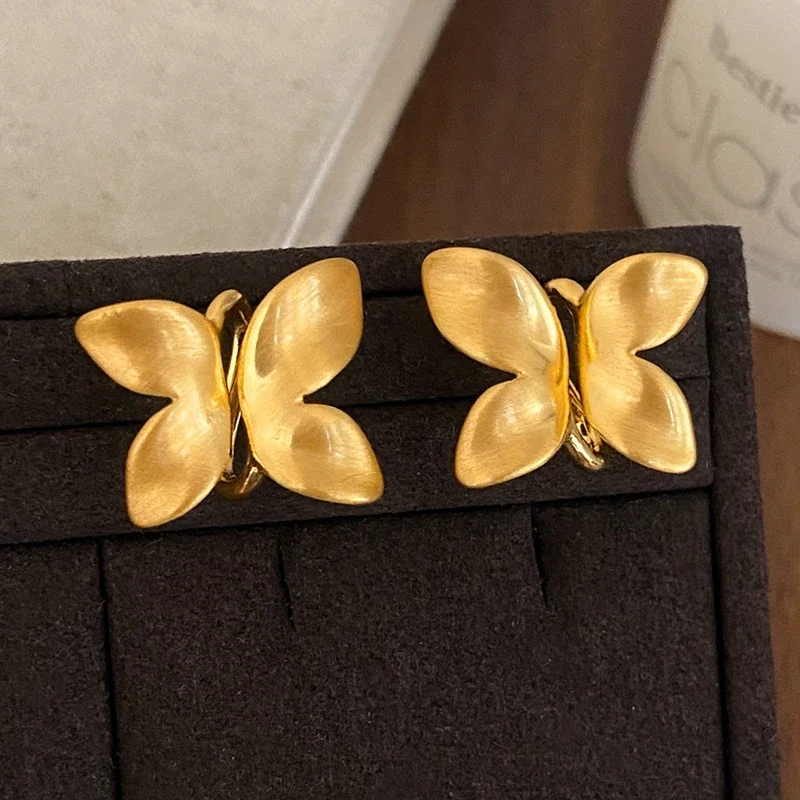 

Real 925 Sterling Silver 18K Gold Brushed Butterfly Stud Earrings for Women Cute Insect Fine Jewelry Minimalist Accessories