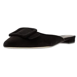 LOVIRS kobiety dorywczo zamknięte szpiczasty nosek klamra Mule kapcie Backless sandały na płaskim obcasie Slip On Loafer slajdy do sukni Plus rozmiar 5-15