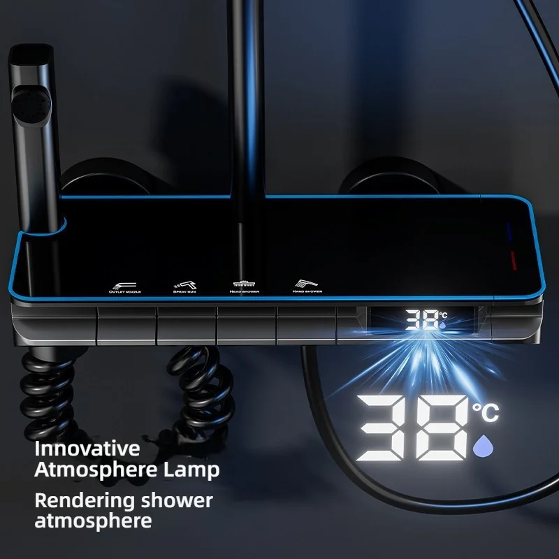 Bathroom Faucet Set With LED Display Shower Faucet Set Wall Mounted Piano Key Bathtub Rainlfall Bath Showers System Set