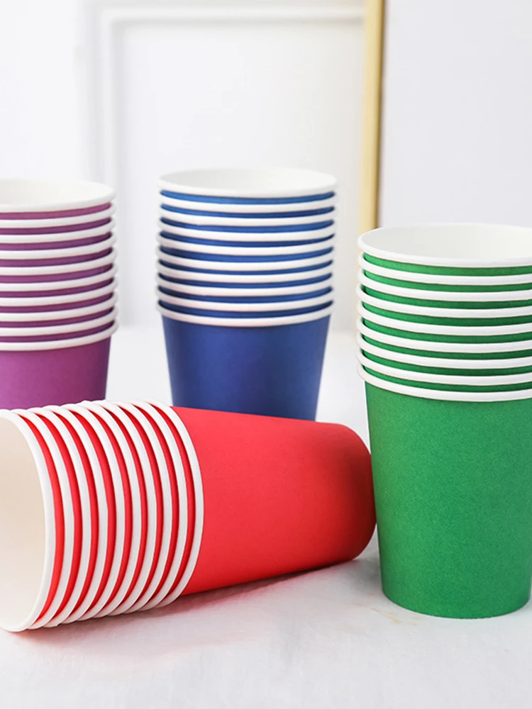 Gobelets en papier jetables multicolores, 9oz/250ml d'épaisseur, adaptés aux fournitures de décoration de fête d'anniversaire, 10/20/40 pièces