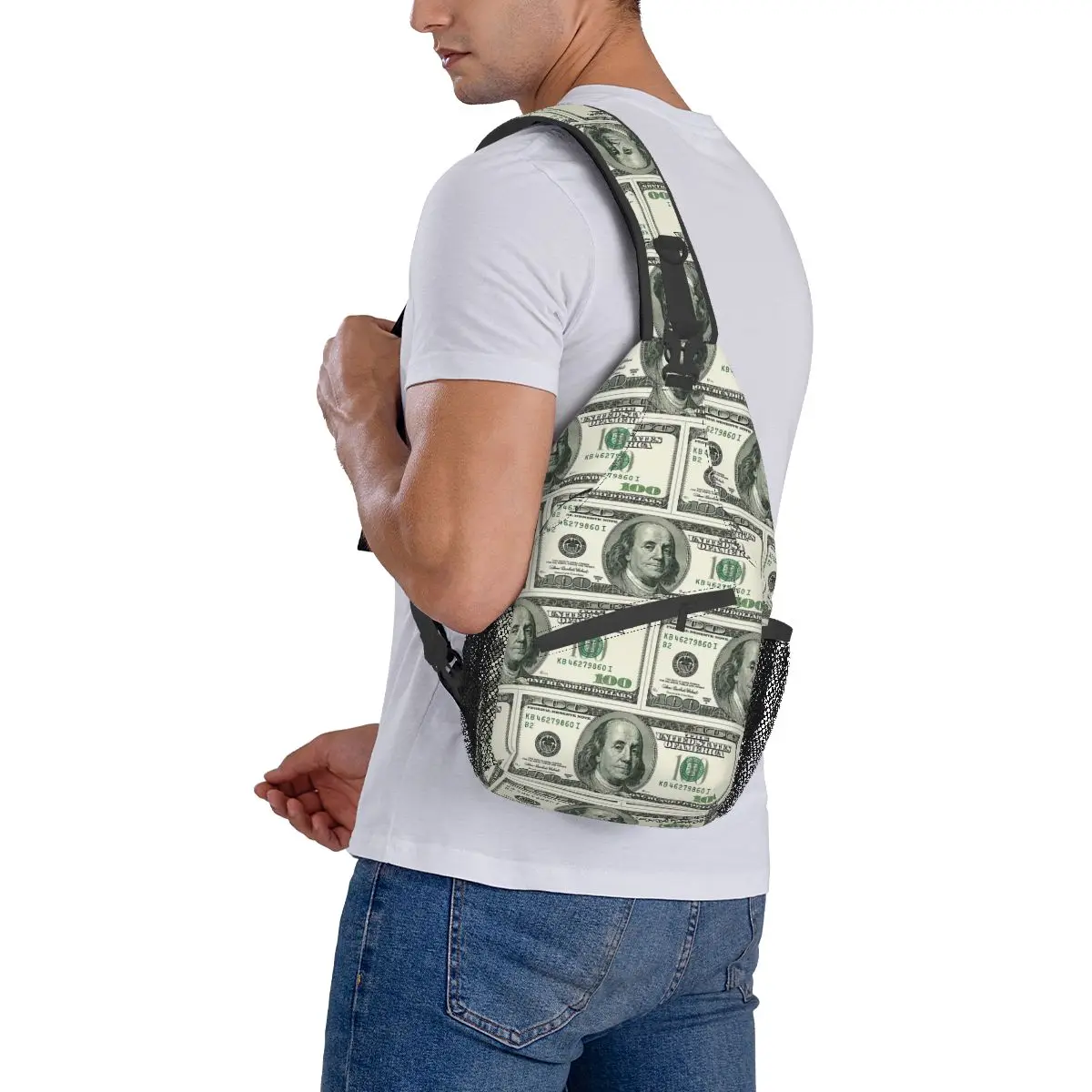 Marshall-100 Dollar Bill Sling Bags, Peito Crossbody Ombro Mochila, Viagem Caminhadas Daypacks, Padrão Dinheiro, EUA Satchel