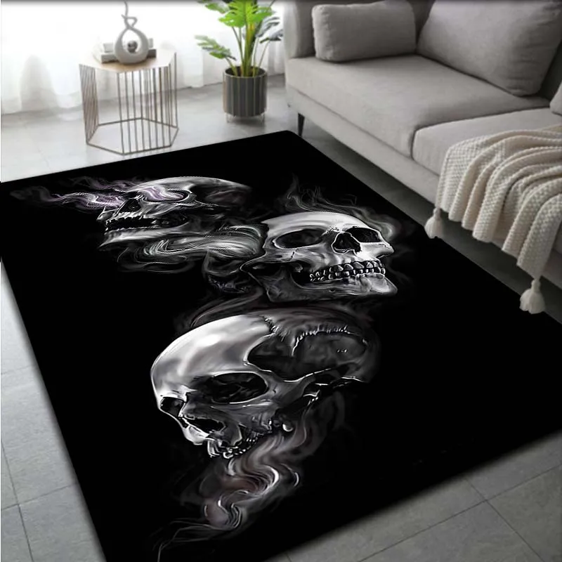 Skull Pattern Crystal Velvet Area Rug - For Living Room, Bedroom, Office - Available in Multiple Sizes, Home Decor