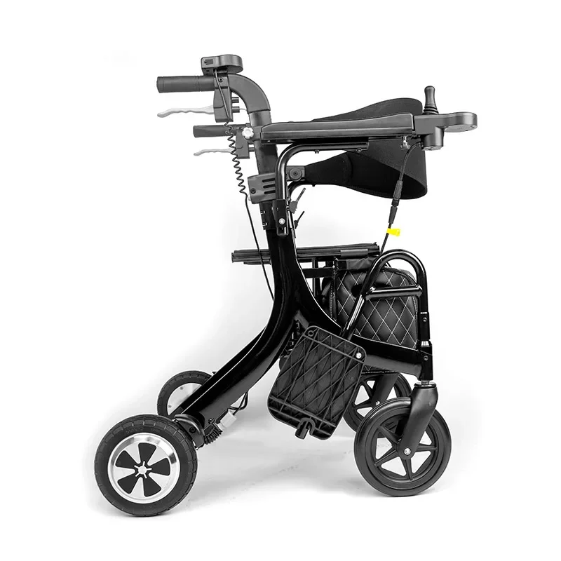 Foldable electric outdoor walker rollator with seat