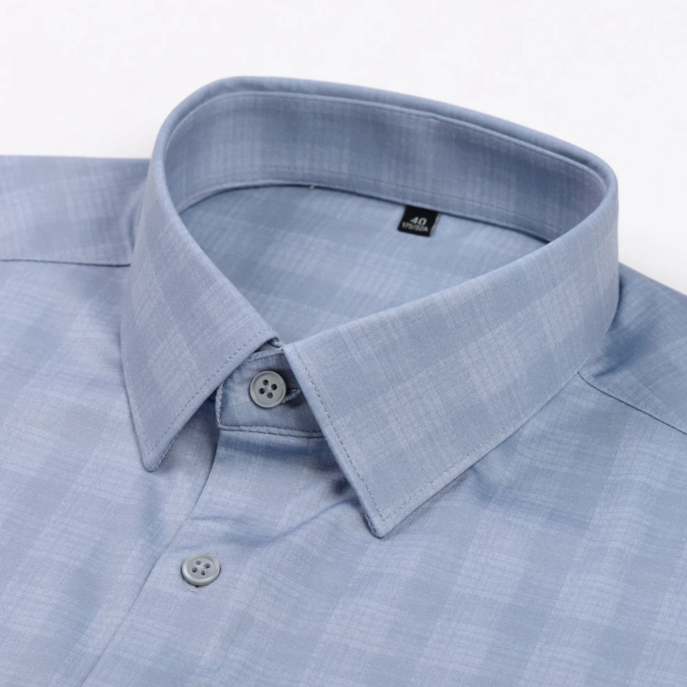 Men's Stretch Non-Iron Mulberry Silk Shirt - Wrinkle-Free Pocketless Silky Smooth Skin-Friendly Plaid Stripe Long Sleeve Shirts