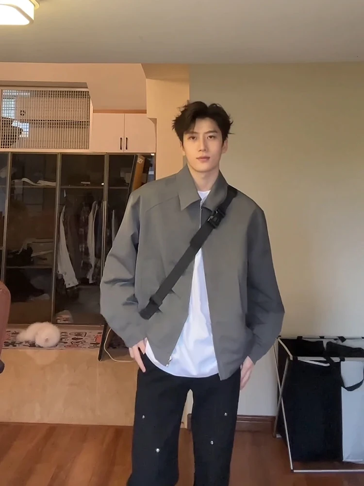 

Cleanfit ey Baseball Sle Men's Jaet Spring Autumn Korean Faion Loose Fit ort American Sle Adstrative Coat