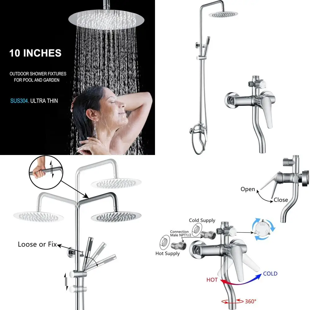 

Комплект уличного душа с хромированным покрытием и ручной лейкой из нержавеющей стали с 3 функциями