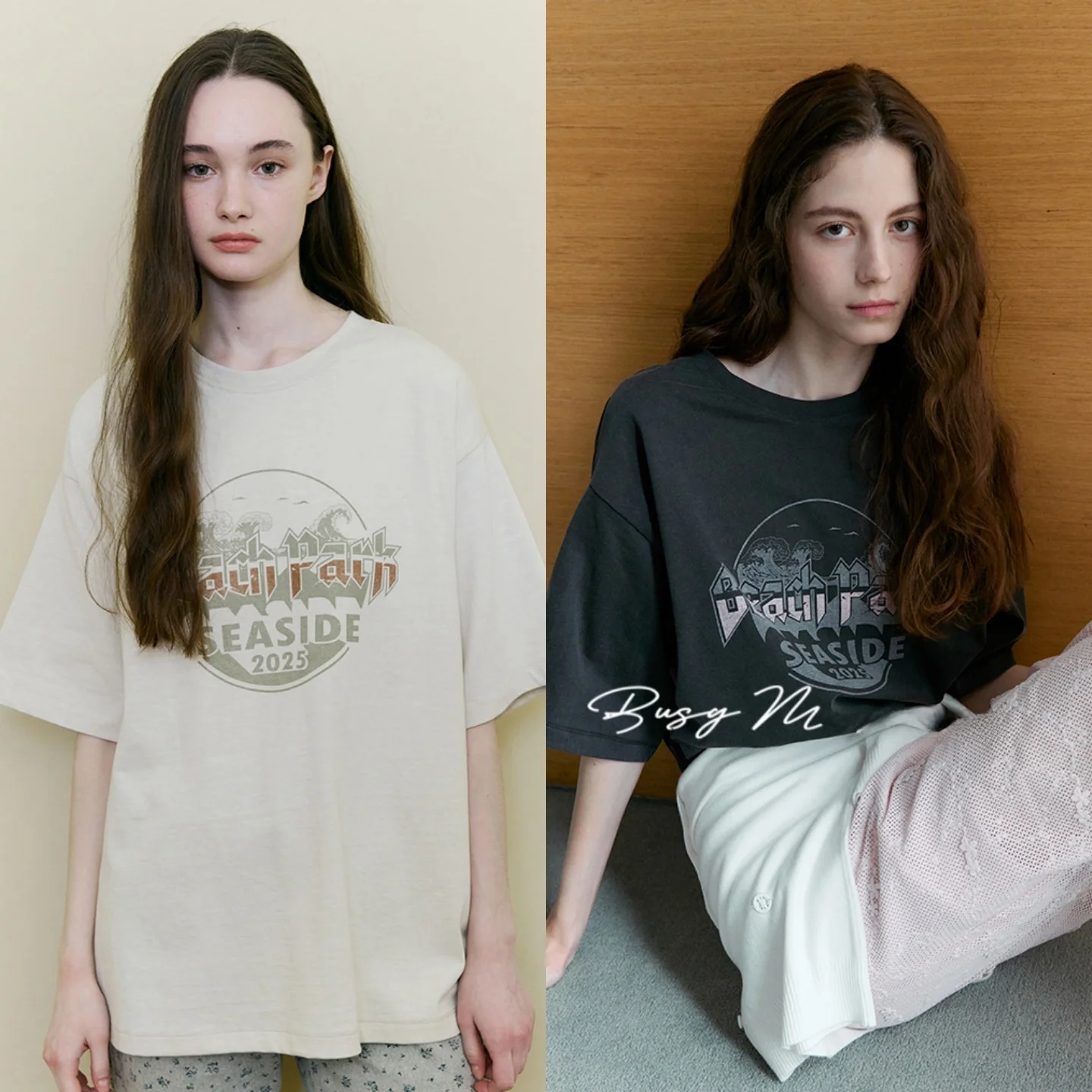 

Retro Print T-Shirt Loose Shoulder Style Short Sleeve Commute Versatile Shirt Women's Korean Style round Neck Mid-Le...