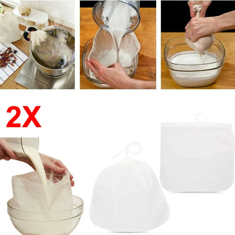 2Pcs Nylon Filter Bags Reusable Fine Mesh Food Strainer Filter Bags for Home Nut Milk Soybean Coffee Juice Cold Brew 23x30cm