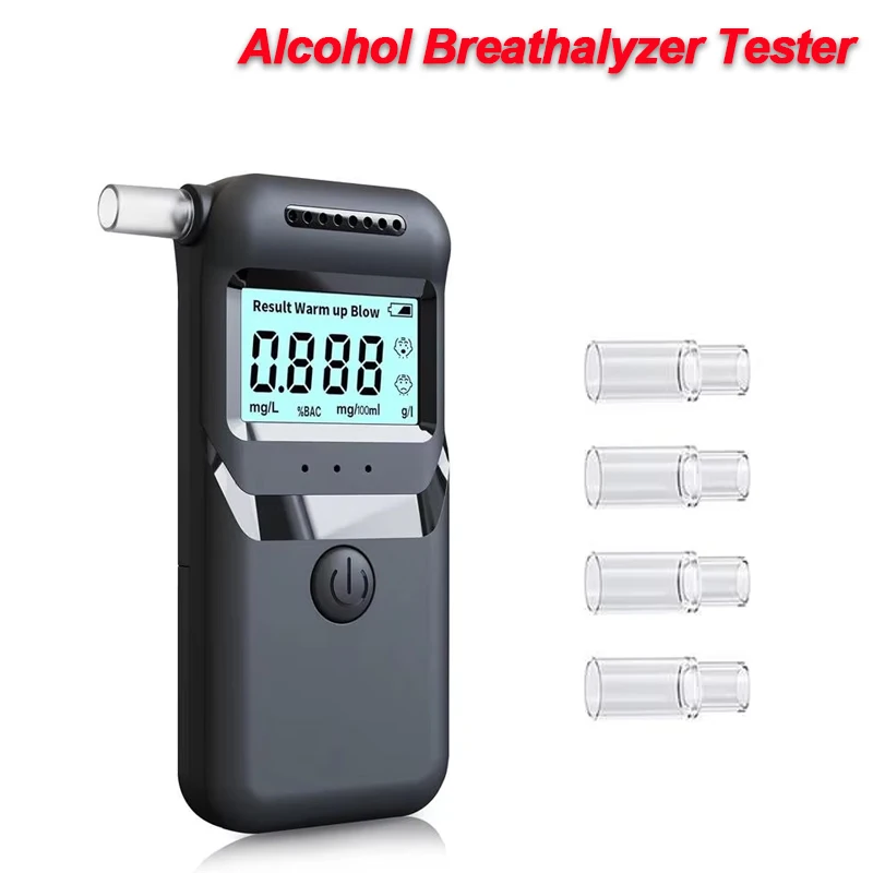 Kebidumei Portable Alcohol Tester LED Digital Display Alcoholmeter Professional High-Accuracy Breathalyzers with 5 Mouthpieces