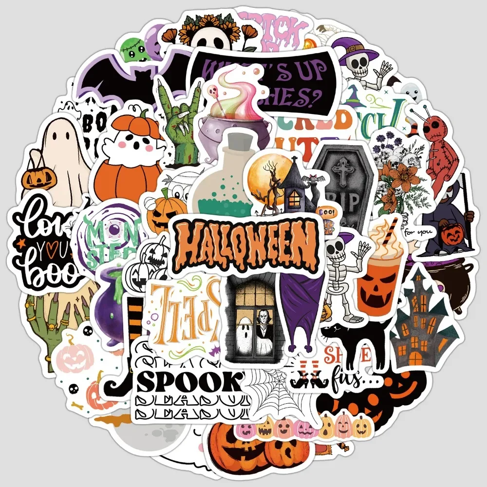 10/50Pcs Halloween Ghost Skull Pumpkin Decals for Kid Notebook Laptop Fridge Guitar Cartoon Graffiti Sticker Toy Diy Party Decal