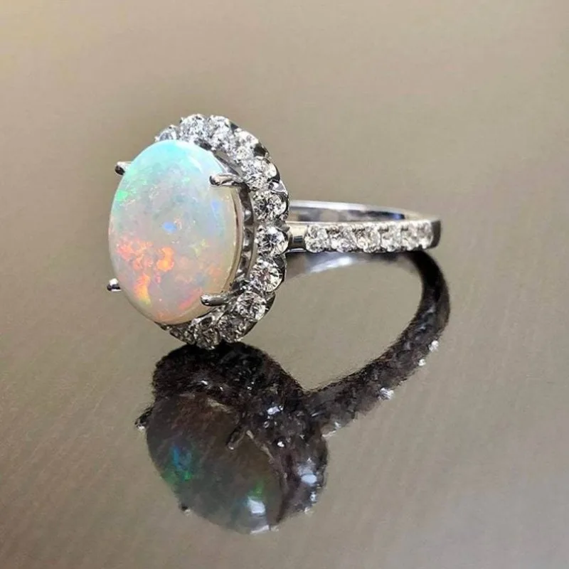 

Hot Sale New Vintage Alloy Inlaid Opal Ring Ladies Engagement Anniversary Gift Jewelry