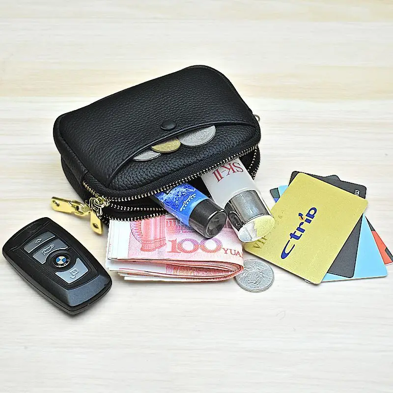 Leather Storage Casual Simple Business Mini Double Pull Chain Multifunctional Cowhide Hand-Held Coin Bag for Women