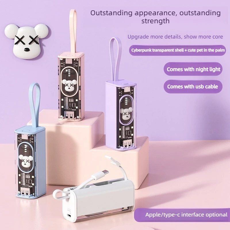 10000mAh Mini Portable External Battery Cute Cartoon Design Transparent Phone Powerbank for All Smart Mobile Phones