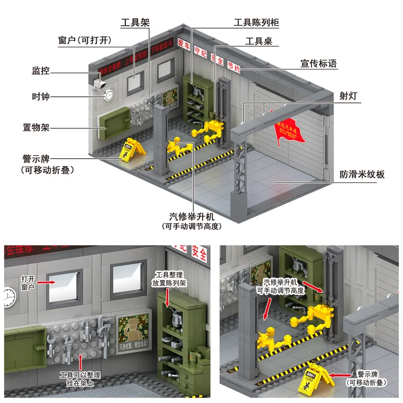 Комбинированная сцена военного главного автомобиля — военная сборка своими руками с строительными блоками MOC — подарок, подходящий для мальчиков