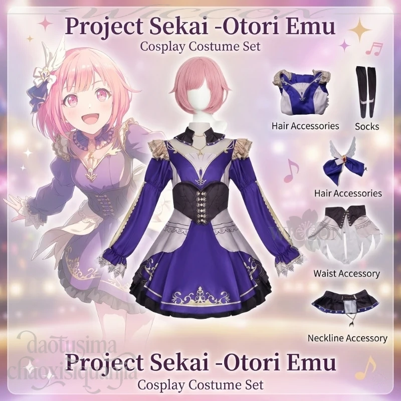 Yuke Conquer GO FORTH Uniforme d'idole Otori Emu Goth Lolita Robe rétro violette Halloween Noël Cosplay Anime Game Project Sekai