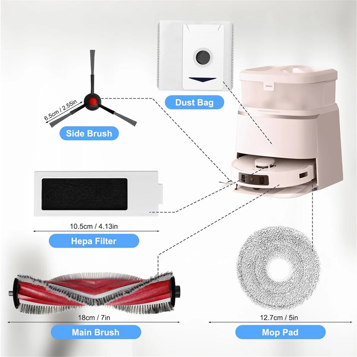 مكنسة كهربائية روبوت بقماش ممسحة ، أكياس غبار ، فرشاة جانبية رئيسية ، فلتر Hepa ، ممسحة ، T30 ، أومني ، T30 برو
