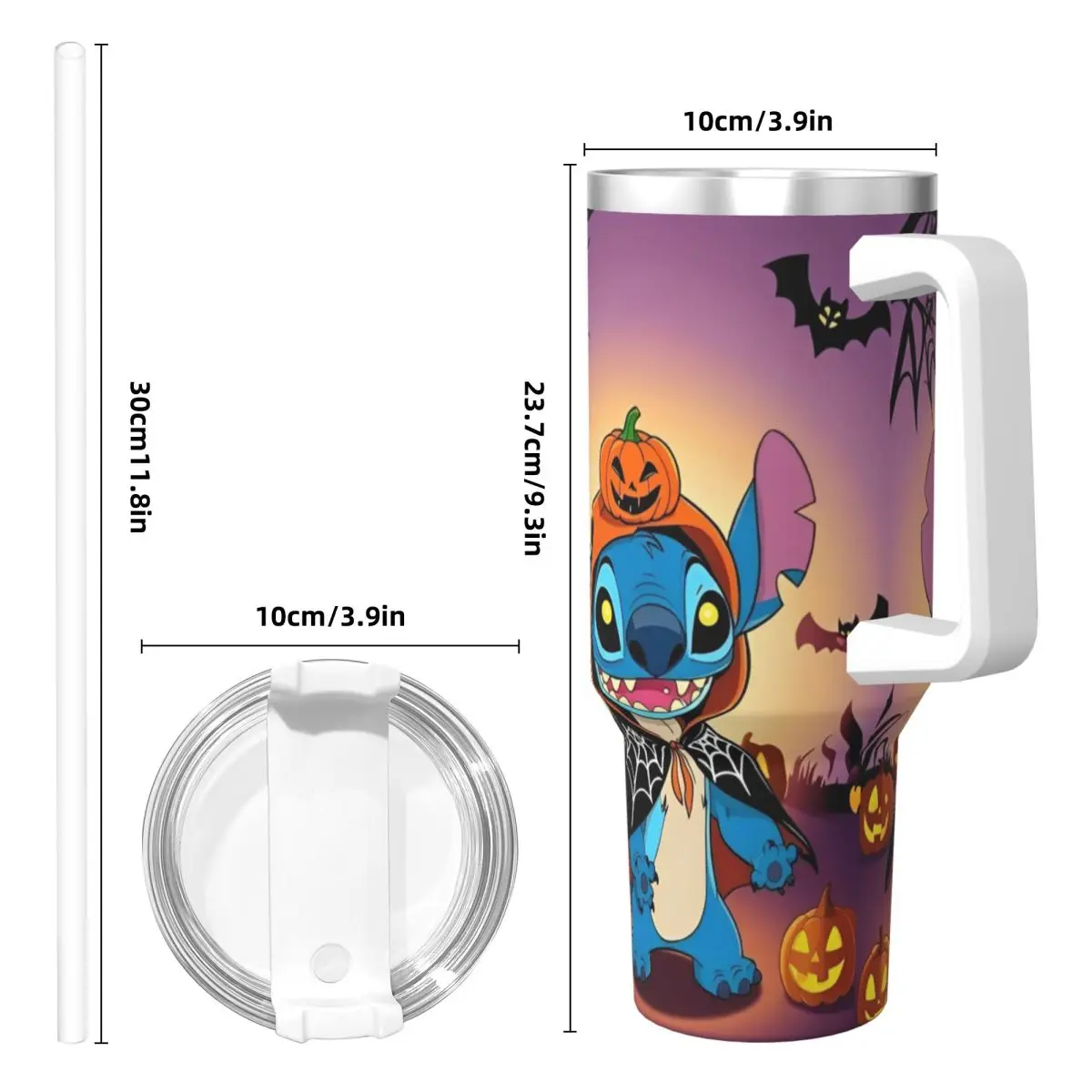 Niedliche Stich Cartoon Anime Halloween Edelstahl Becher Thermo tassen mit Strohhalmen und Deckel 40 Unzen Auto Tassen Kaltwasser flasche