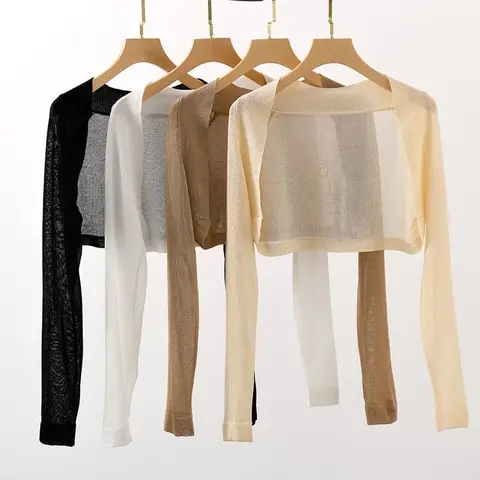 Long Sleeve Crop Cardigan for Women Plain Shrug Top Open Front Knitted Sweater Jacket Summer Teen-girl Fairycore Outfit