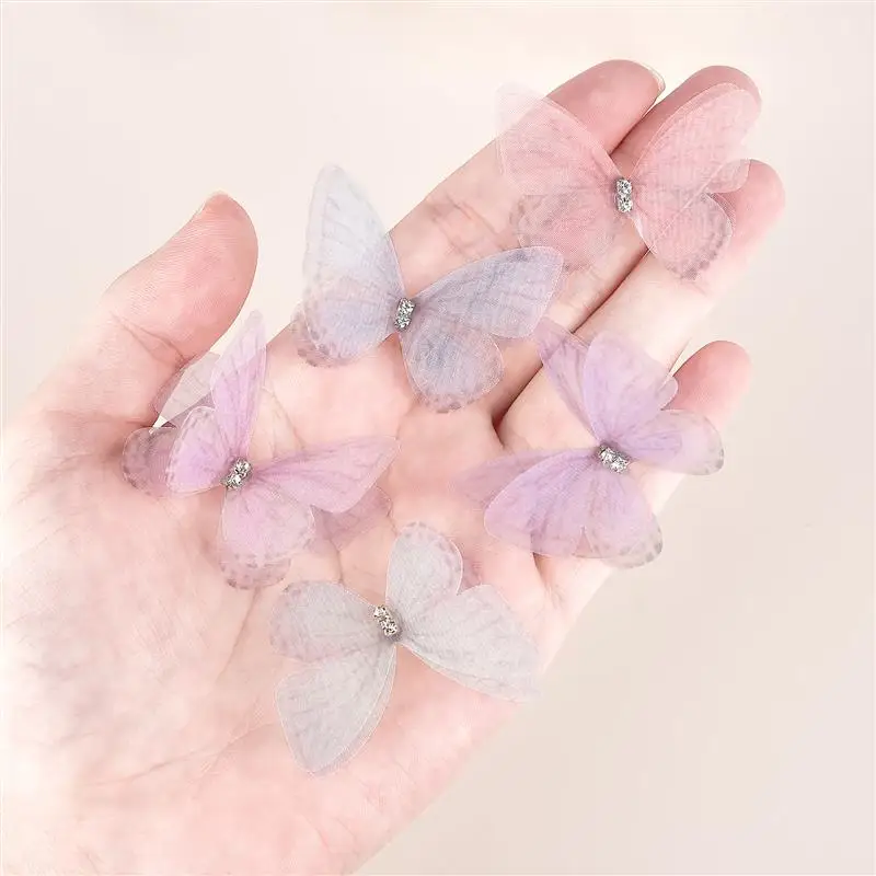 10pcs Double Diamond Mesh Printed Butterfly Jewelry Headwear Clothing DIY Handmade Mesh Flower Patch Ancient Hanfu Hair Clip