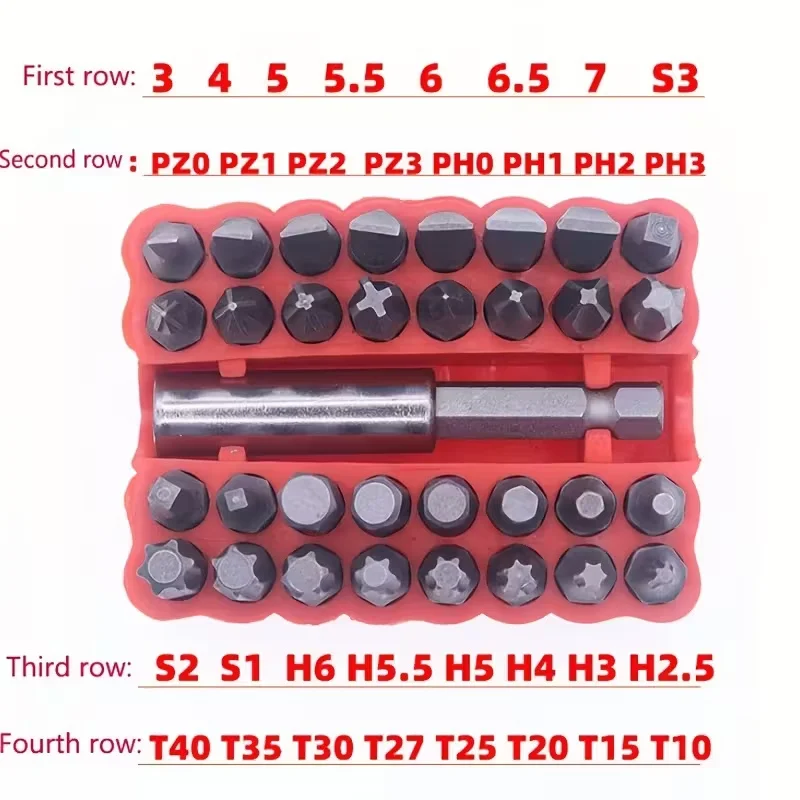 33pcs Magnetic Security Screwdriver Bit Torq Torx Hexagonal Star Spanner Electric Holder Bits Set 1/4
