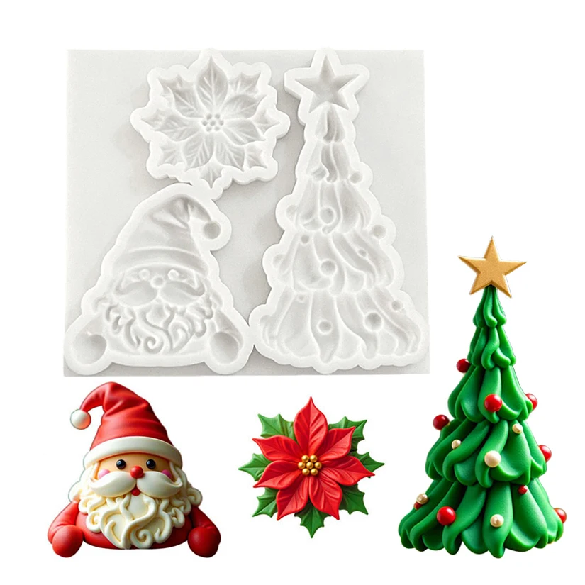 Weihnachtsstern Weihnachtsmann Weihnachtsbaum Silikon-Zuckergussform Cupcake-Backform Fondant-Kuchendekorationswerkzeuge