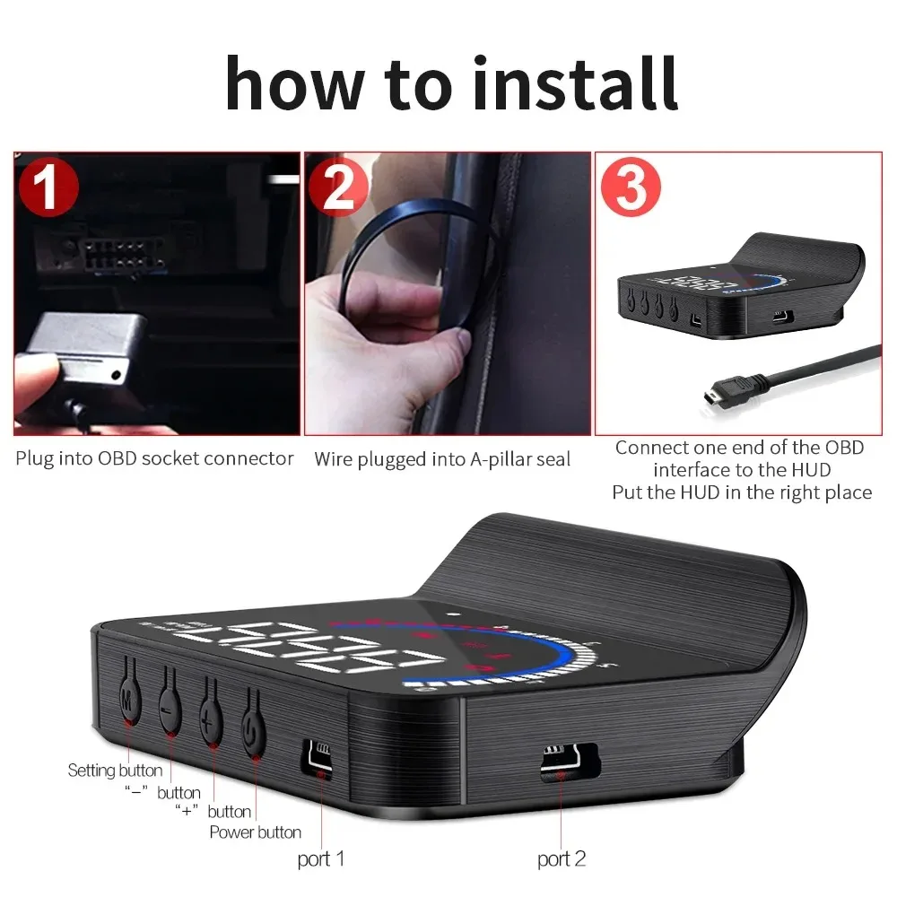 M13 Car OBD HUD Windshield Projector OBD2 Head Up Display Speed KMH RPM Water Temperature Voltage Fuel Consumption Electronics